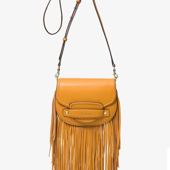 KORS Michael Kors Handbags - Michael Kors Cary Small Fringed Leather Saddle Bag, NWT